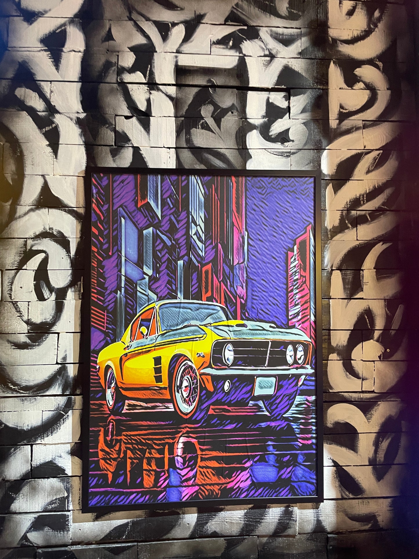 Vibrant Muscle Car Neon Canvas Art