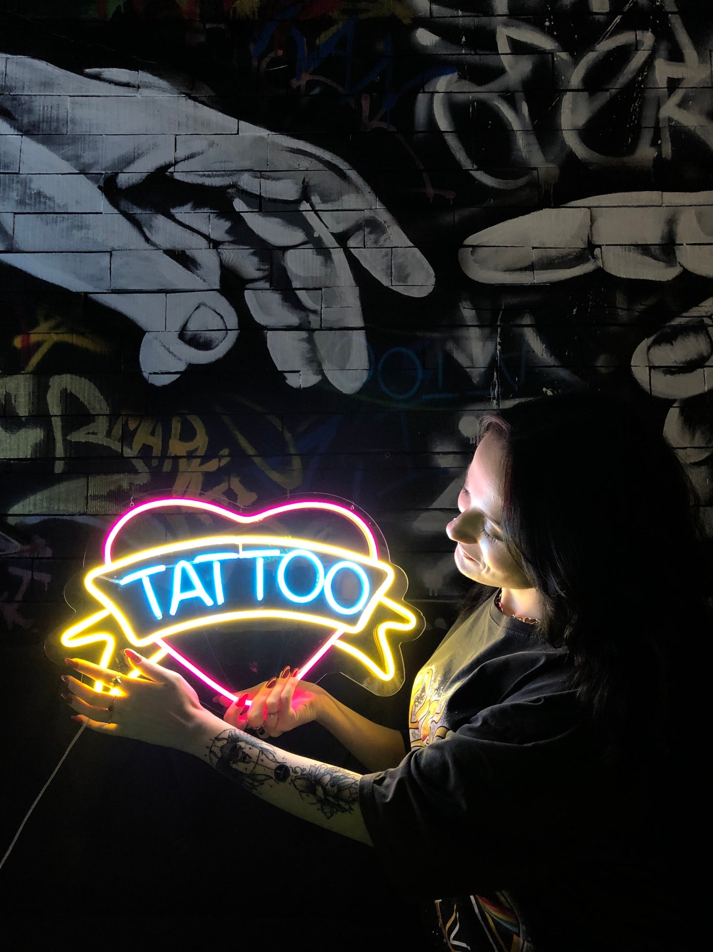 Heart & Banner Tattoo Neon Sign