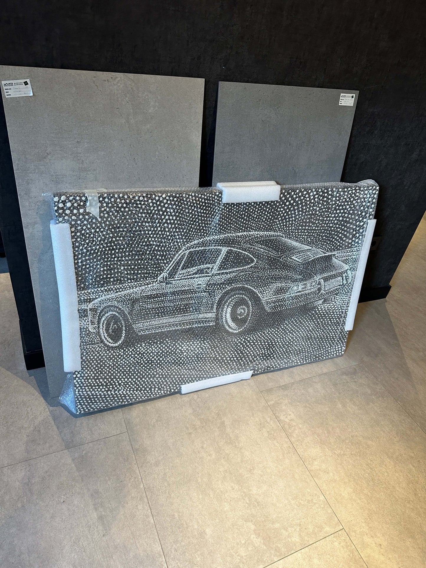 Classic Car Art, Pointillism Canvas Art, Vintage Car Artwork, Handmade Car Canvas, Retro Automobile Art, Pointillist Car Painting, Classic Auto Decor, Collector Car Art, Artistic Car Representation, Luxury Car Art on Canvas