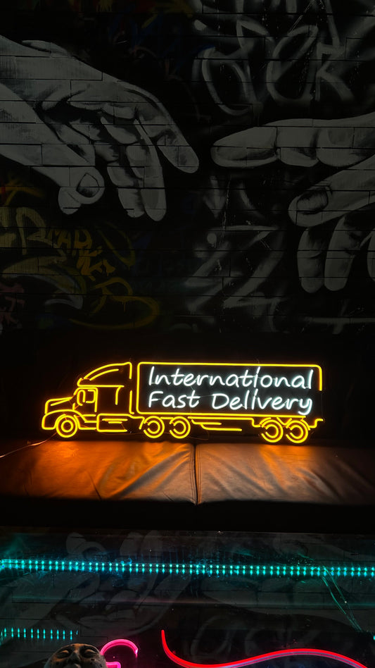 International Fast Delivery Truck Neon Sign
