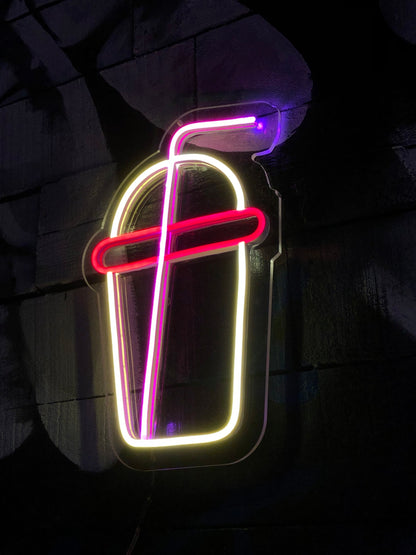 Neon Glow Cocktail Glass Sign