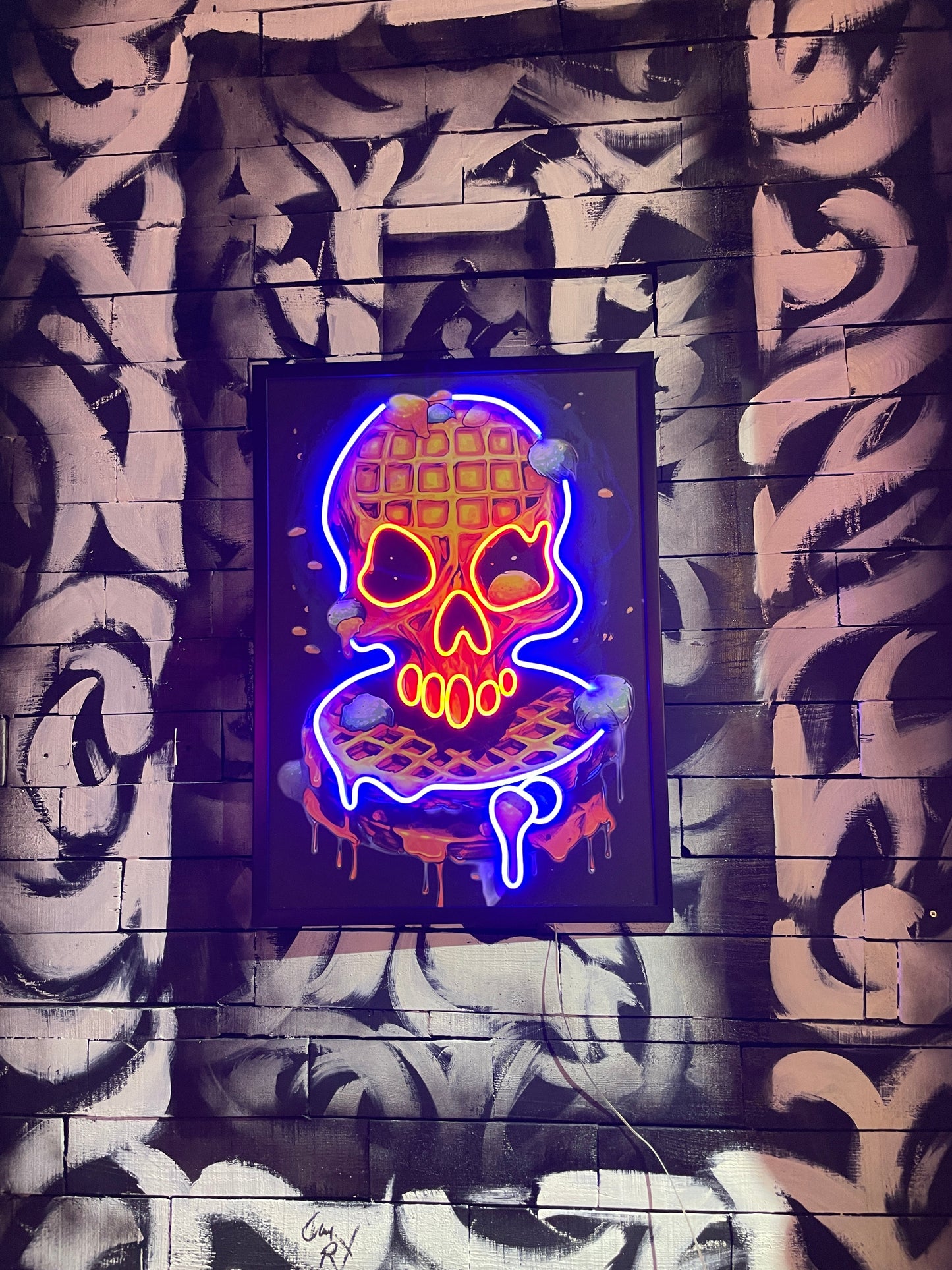 Neon Melting Waffle Skull Art