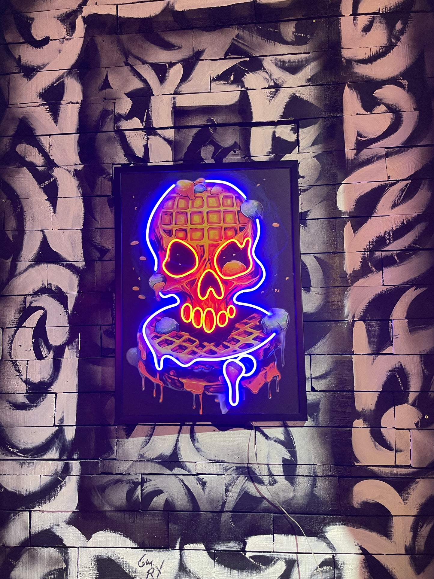 Neon Melting Waffle Skull Art