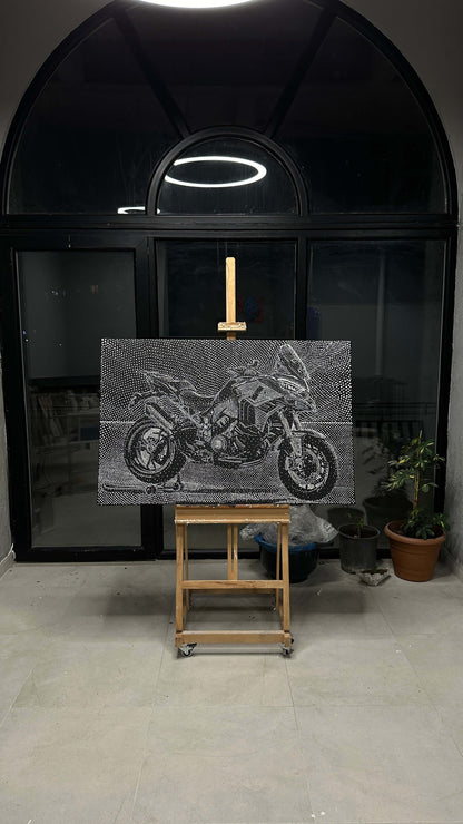 Motorcycle Art, Pointillism Artwork, Modern Motorcycle Canvas, Acrylic Art on Canvas, Motorbike Wall Art, Contemporary Moto Decor, Handmade Motorcycle Art, Biker Home Decor, Unique Motorcycle Gifts, Pointillist Style Art
