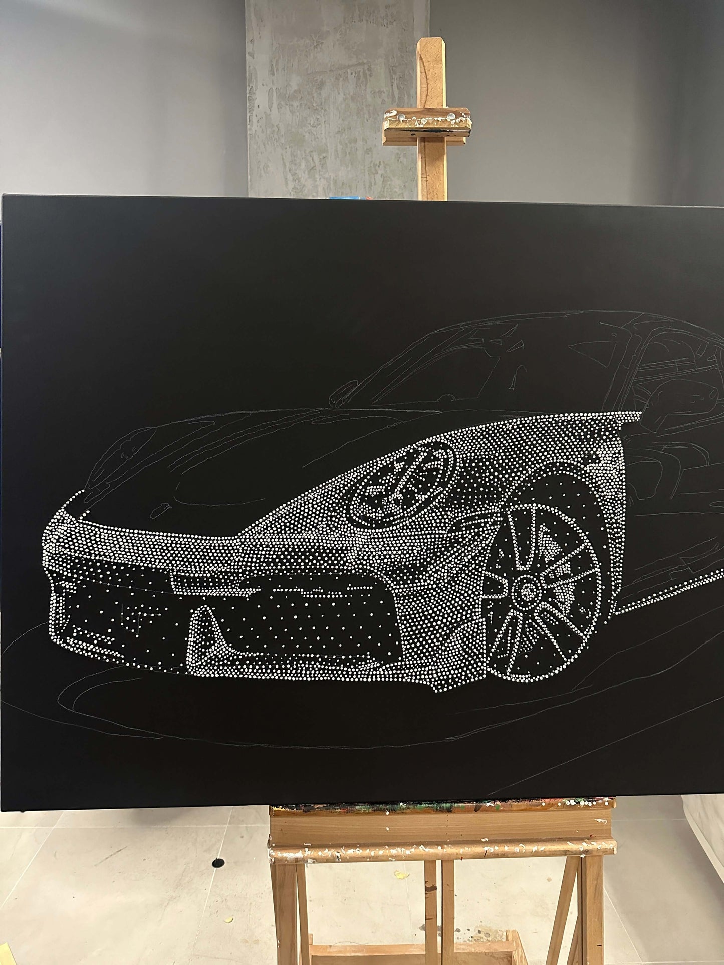 Pointillism Technique Porsche Design Acrylic Painting